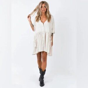 PRINCESS POLLY | The Sandy Mini Dress Natural Lower Impact - S/M